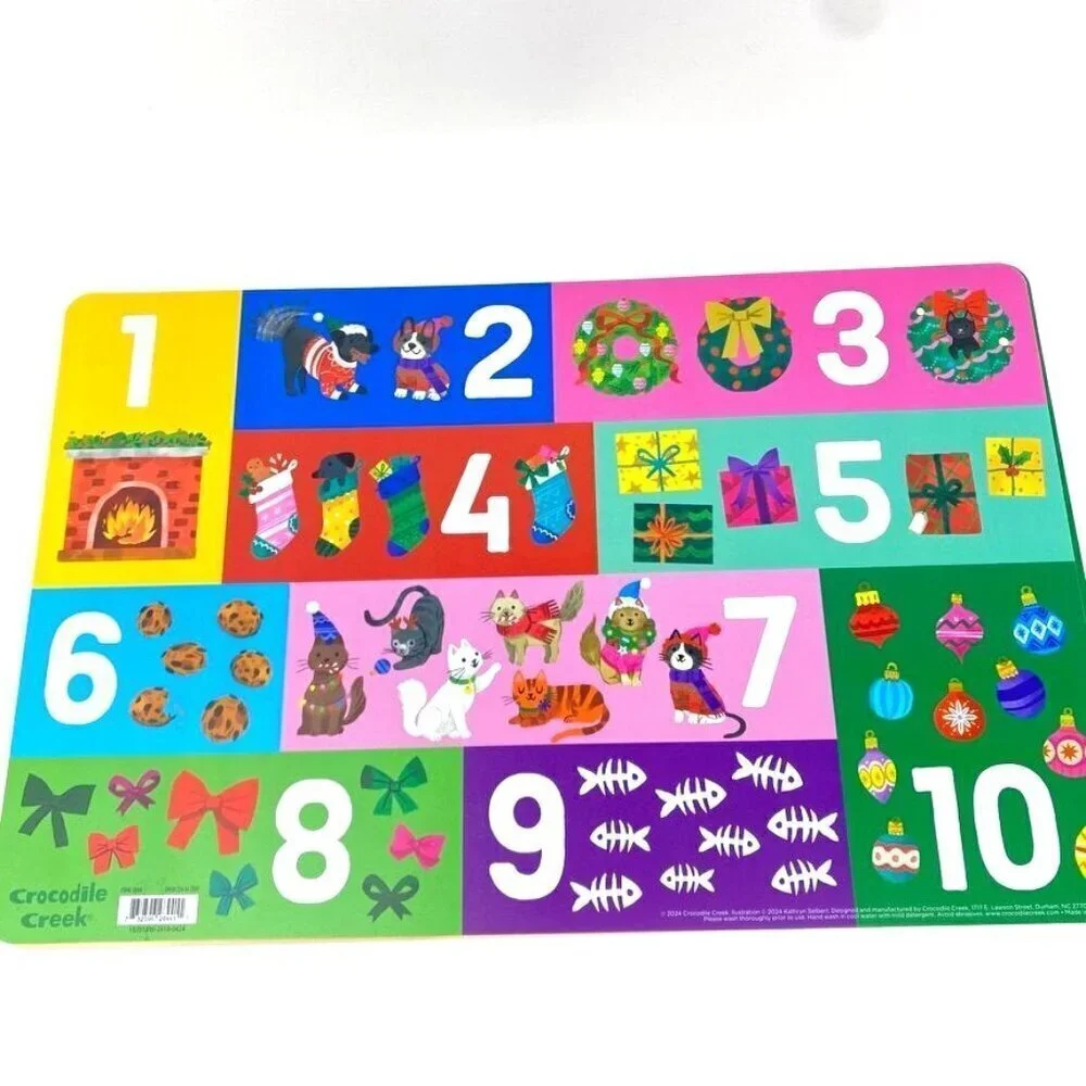 Crocodile Creek Holiday Double Sided Activity Placemats Holiday Cats/ Dinosaurs